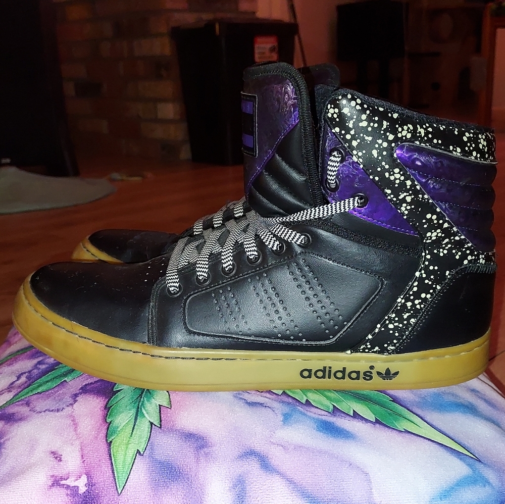 ☆US Men 10.5 Women 12.5 - Adidas Adi High EXT Black N Purple Glow in the Dark☆